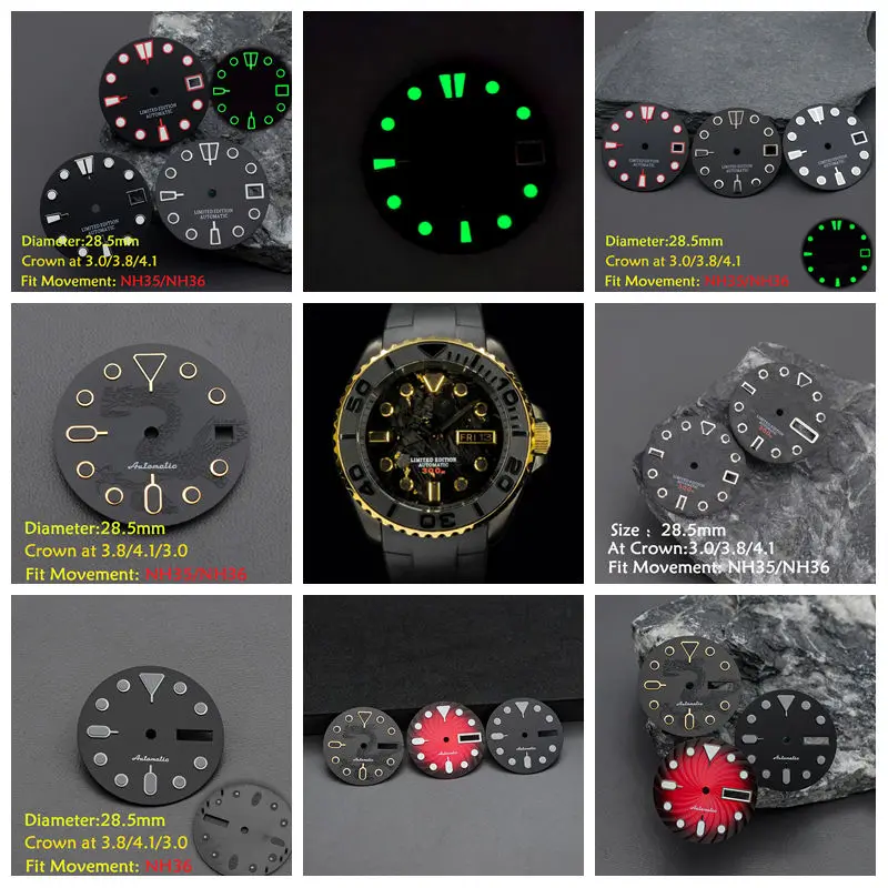 28.5mm Men's Watch Dial For Japan NH35 NH36 Fit SKX007 SKX009 6105 SRPD Tuna Monster Turtle Watch Case Watch Repair Tool Parts