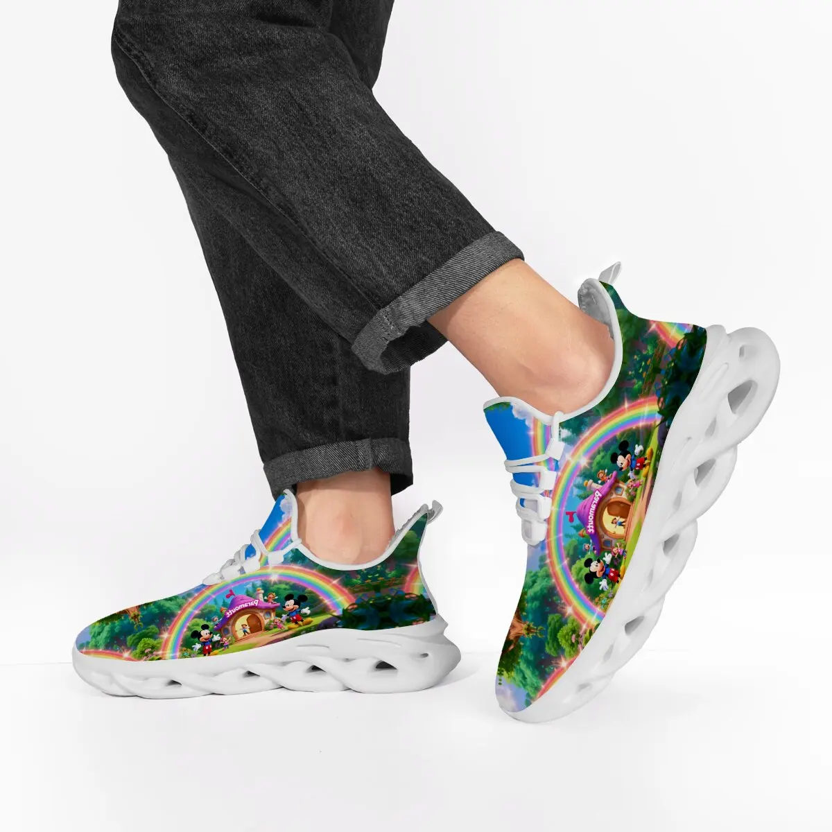 

Shoes for Men Disney Mickey Mouse Rainbow Fleece Lined Sports Shoes Kids Sneakers Lightweight Breathable Running Women