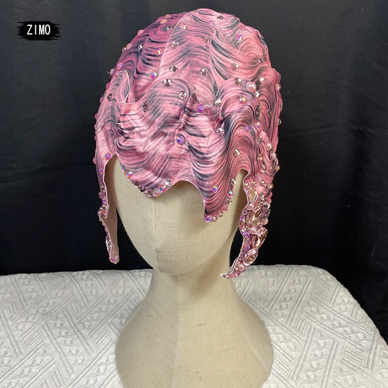 new Personality Self Styling Wig Women sequin pearl hat pink Headwear Nightclub Headdress Dancer drag queen Stage Accessories