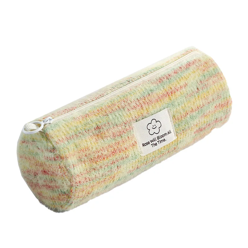 Stationery Bag Simple Plush Colorful Cylindrical Pen Case High Appearance Quality Large Capacity Portable Stationery Box
