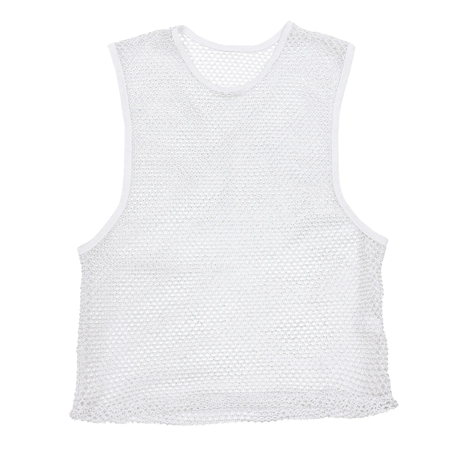 Sommer Herren Rundhals Sport-Tanktops, Hohles Netzgewebe, Ärmellos, für Laufen, Fitness, Training, Sportweste, Glänzend, Durchsichtig – Detail 3