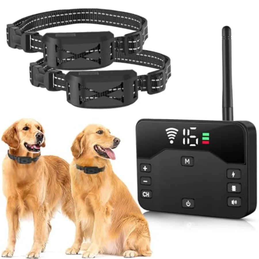Wireless Dog Fence System for 2 Dogs, 2026 Upgraded Electric Fence for Dogs, Portable 2 in 1 Waterproof Training Shock Collar w