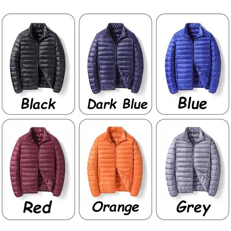 Men White Duck Down Jacket Warm Hooded Ultra Lightweight Packable Coat Winter Water and Wind-Resistant Breathable Down Jacket