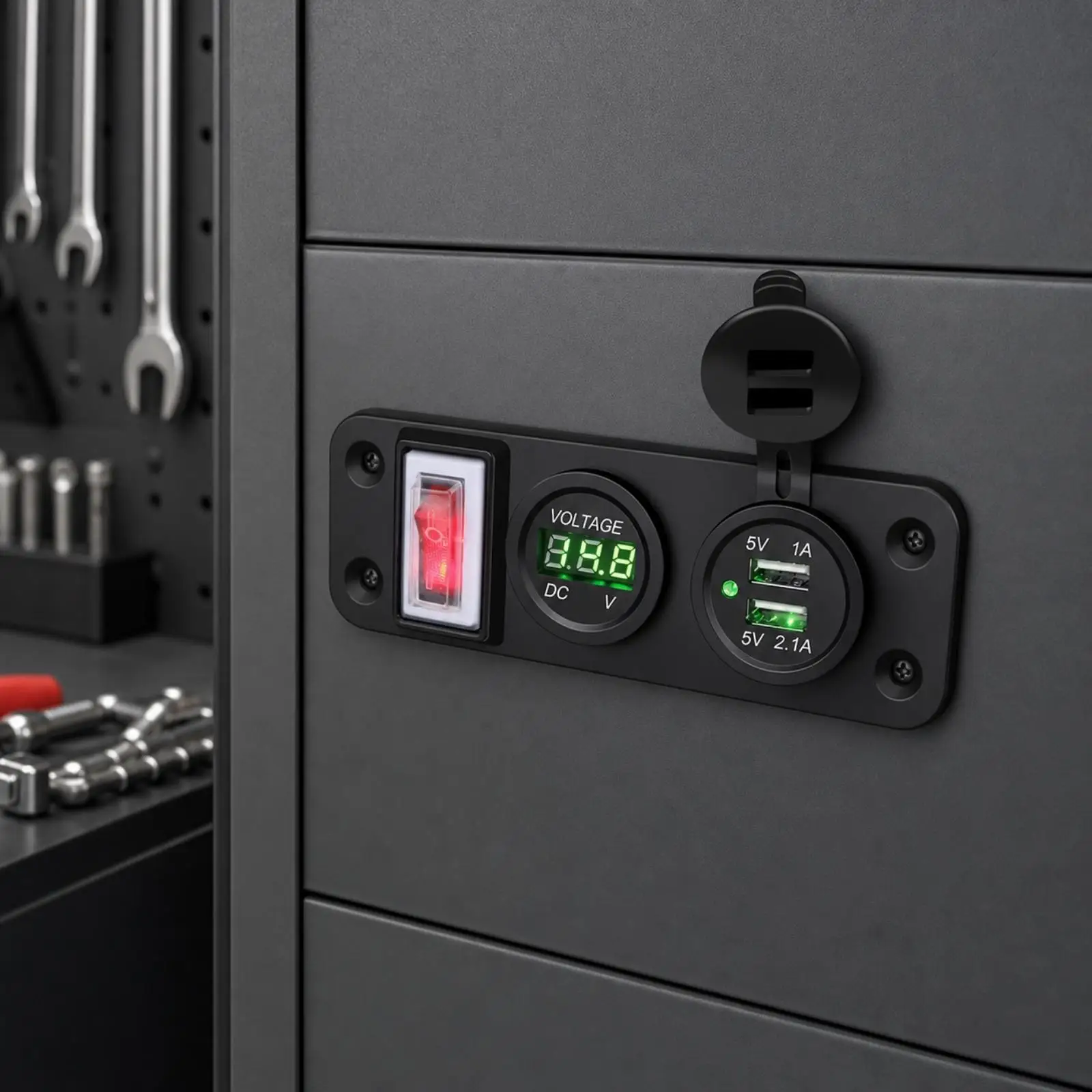 Car Switch Panel with USB 12V Switch Panel with Voltmeter Pre-Wired for Hobbyists