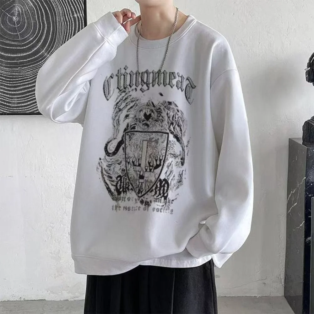 T shirt for men Anime Dark Cross Print Long Sleeve Tee men Autumn