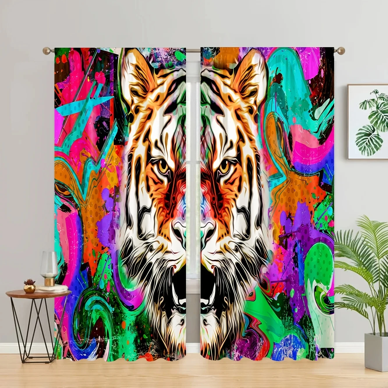 Abstract Tiger Pink Print High Shading Curtain Rod Pocket Window Treatment for Bedroom Office Kitchen Living Room Study Decor