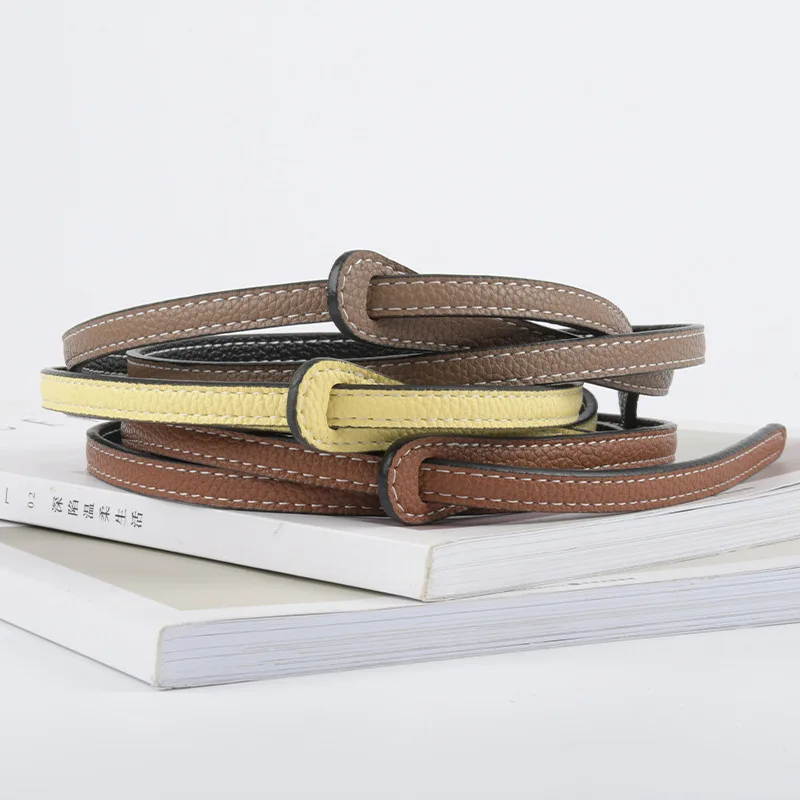 Women's Belt First Layer Cowhide Lychee Pattern Leather Thin Reversible Decorative Belt High Quality Belt for Women