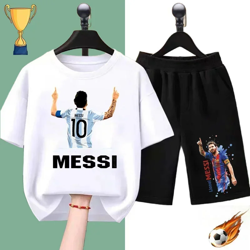 New Messi Soccer Star Printed Kids Set Summer Kids T-shirt Boys Girls Casual short sleeve stylish black shirt blazer set