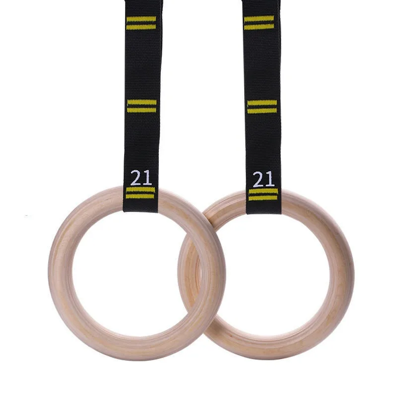 Wood Gymnastic Rings Adjustable Birch Hand Grips For Home Workout Commercial Fitness Training Body Strength
