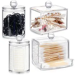 Square Qtip Holder Acrylic Bathroom Vanity Countertop Storage Box Organizer Canister Jar for Cotton Swabs, Rounds Balls, Makeup