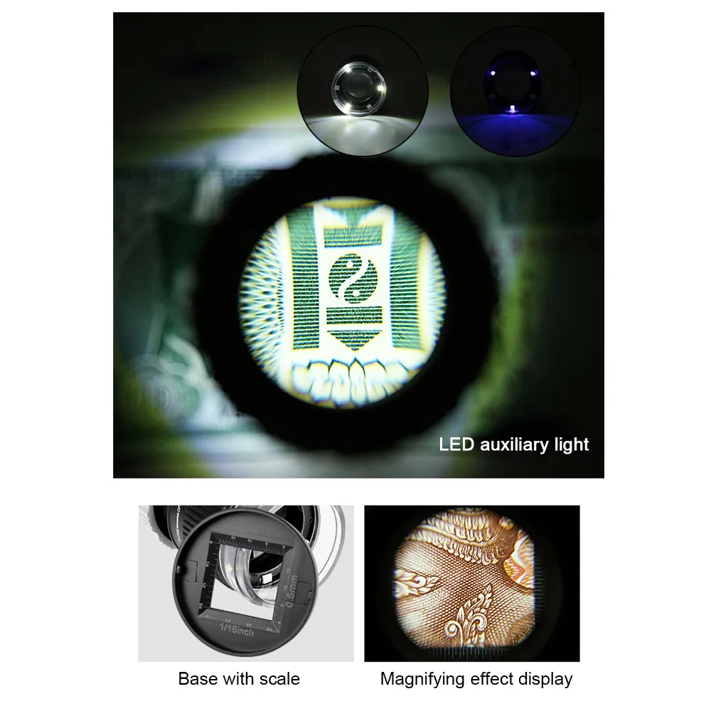 Professional 30X Optics Loupes LED Light Magnifying Glass Magnifier Jewelry
