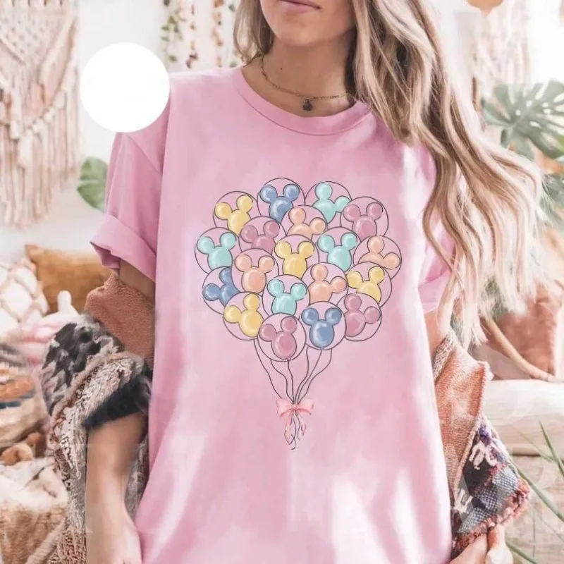 Summer Colorful Balloon  and Friends Printed T-Shirt Parent-Child Style Pure Cotton Short-Sleeve Family Casual Matching Top