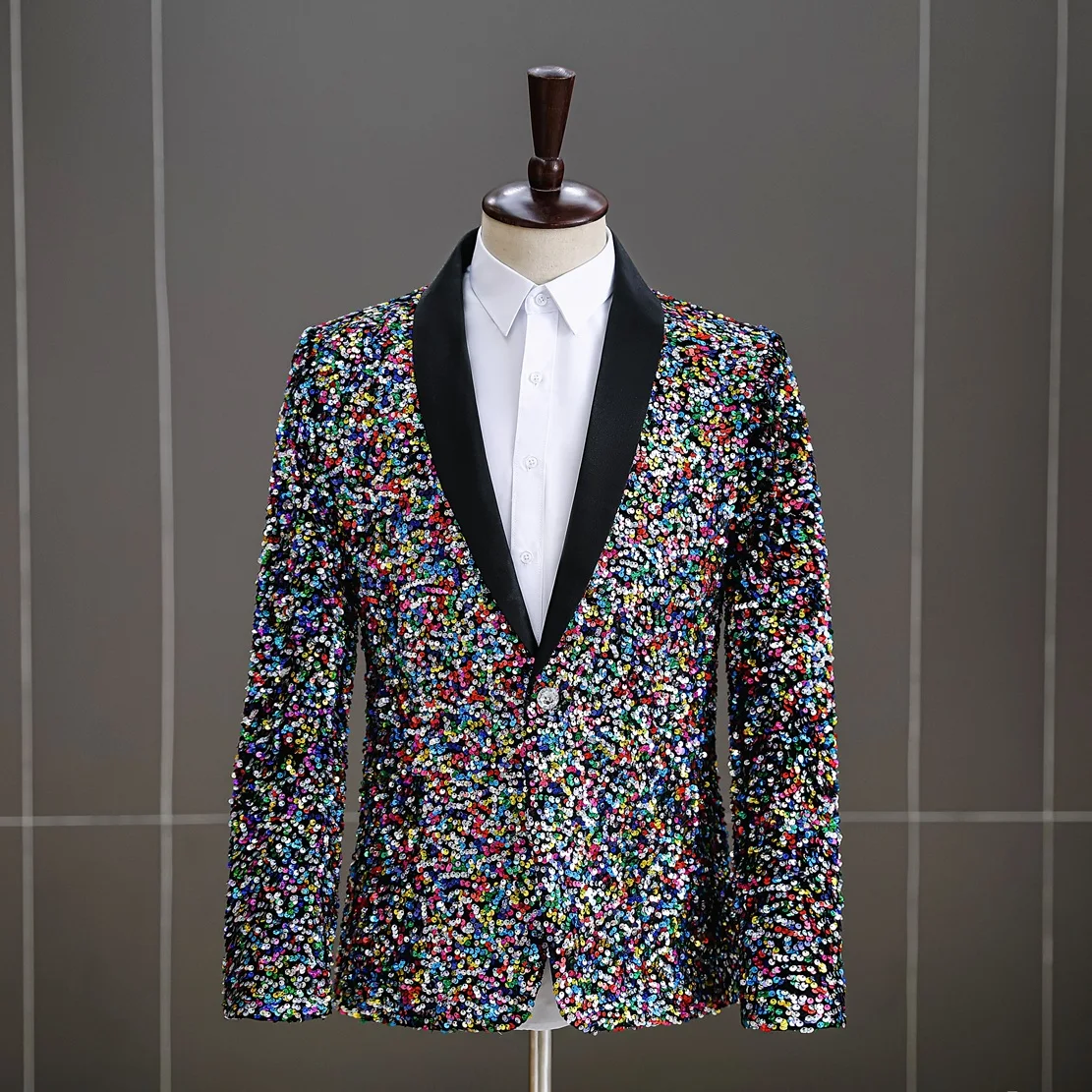 

Colorful Stage Performance Men's Suit Sequin Wedding Party Slim Dress Coat Blue Red Green Terno Masculino