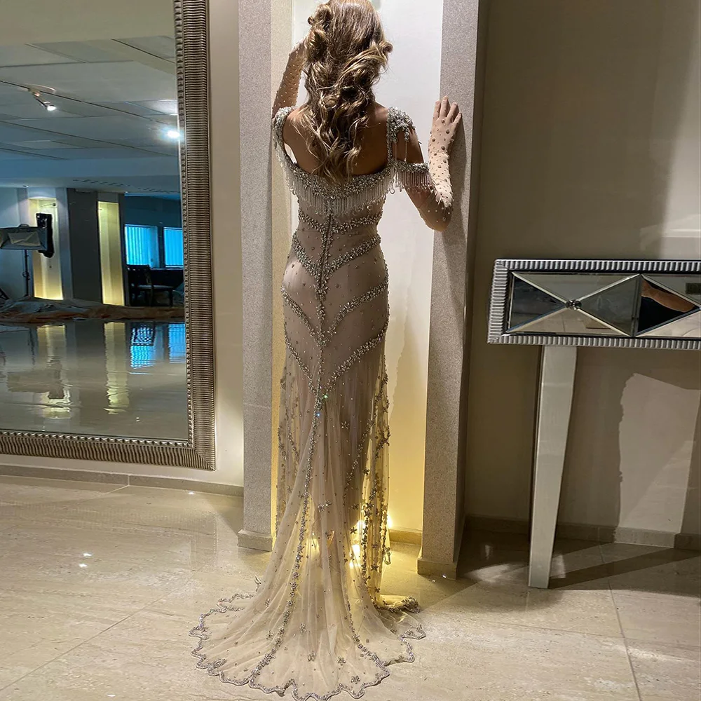 Sharon Said Kendall Jenner Sirena nuda Lusso Dubai Abito da sera Nappa Perline Lungo Prom Abito da festa di laurea SS358 Personalizzato
