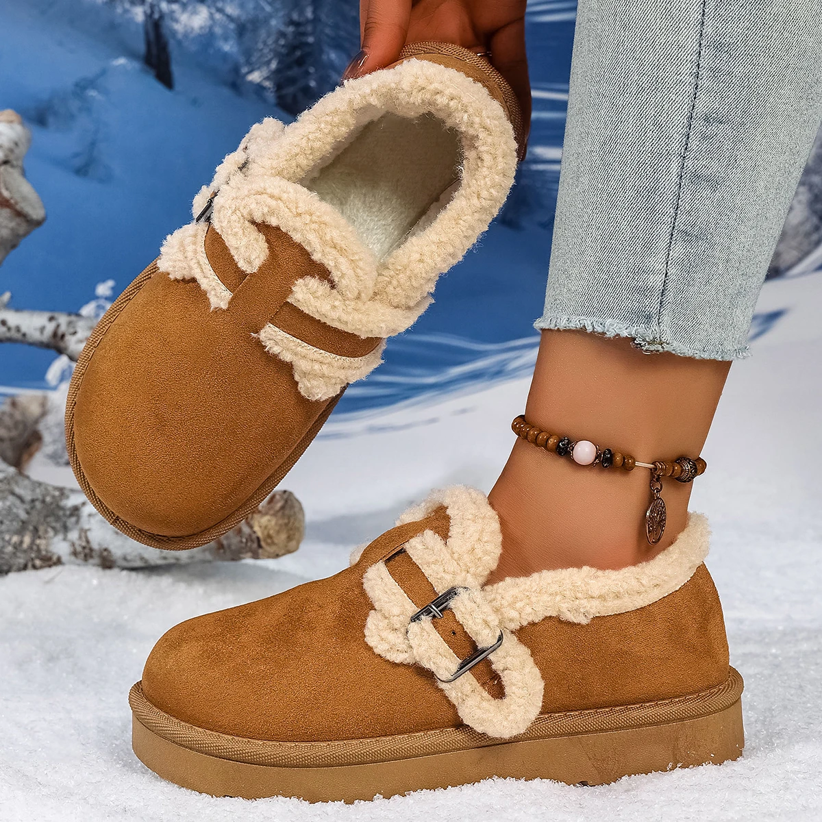 

2025 женские зимние ботинки, модные трендовые женские туфли с круглым носком на толстой подошве, новые зимние милые/элегантные повседневные прогулочные ботильоны