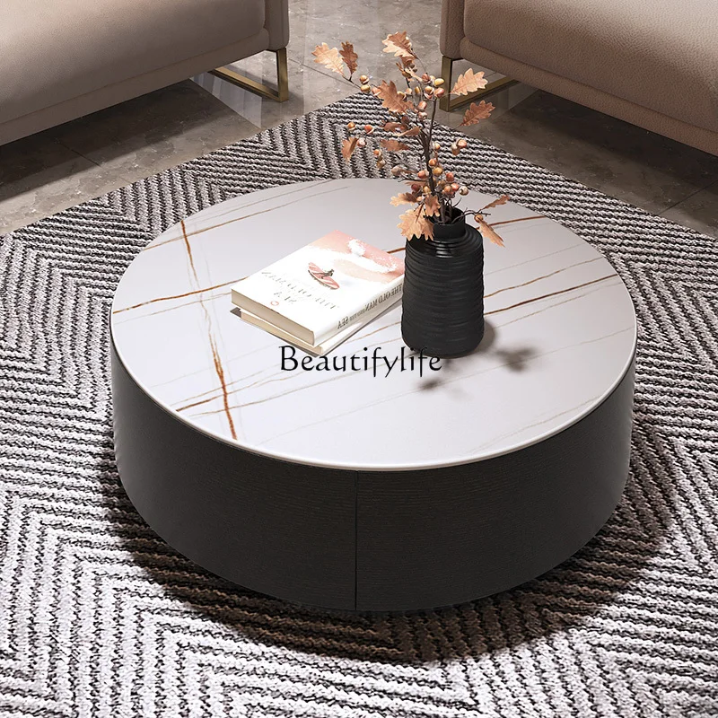 

04Italian minimalist style rock slab coffee table small apartment modern simple round home