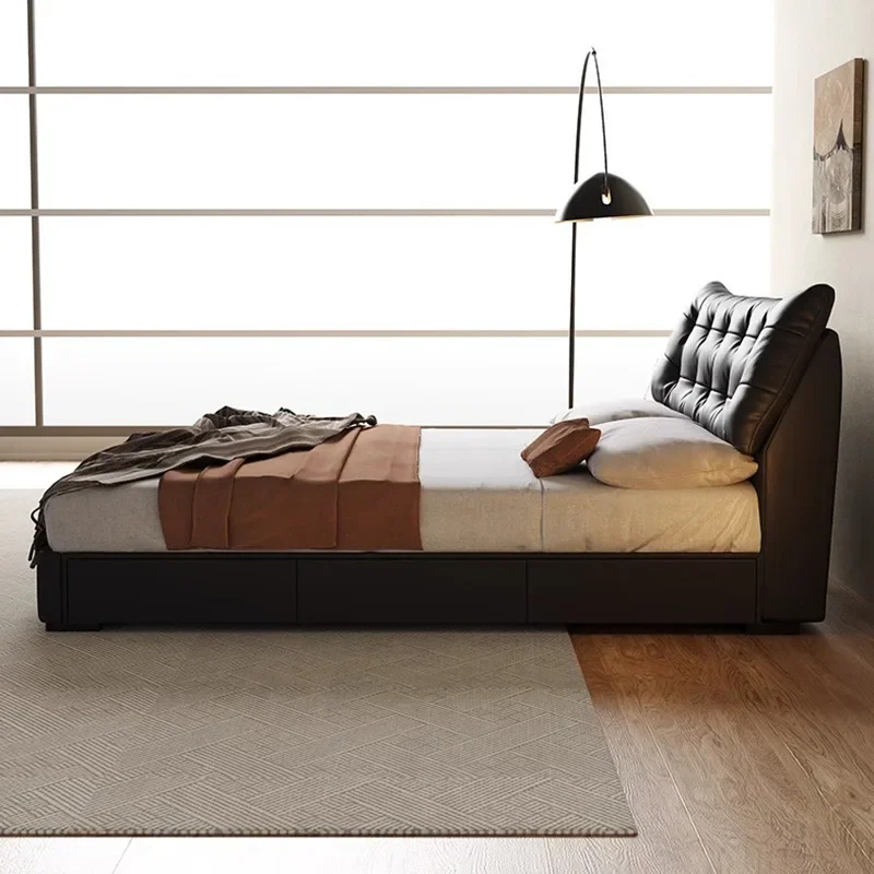 سرير إيطالي بسيط من جلد الدب الأسود، غرفة نوم رئيسية فاخرة وخفيفة الوزن #4