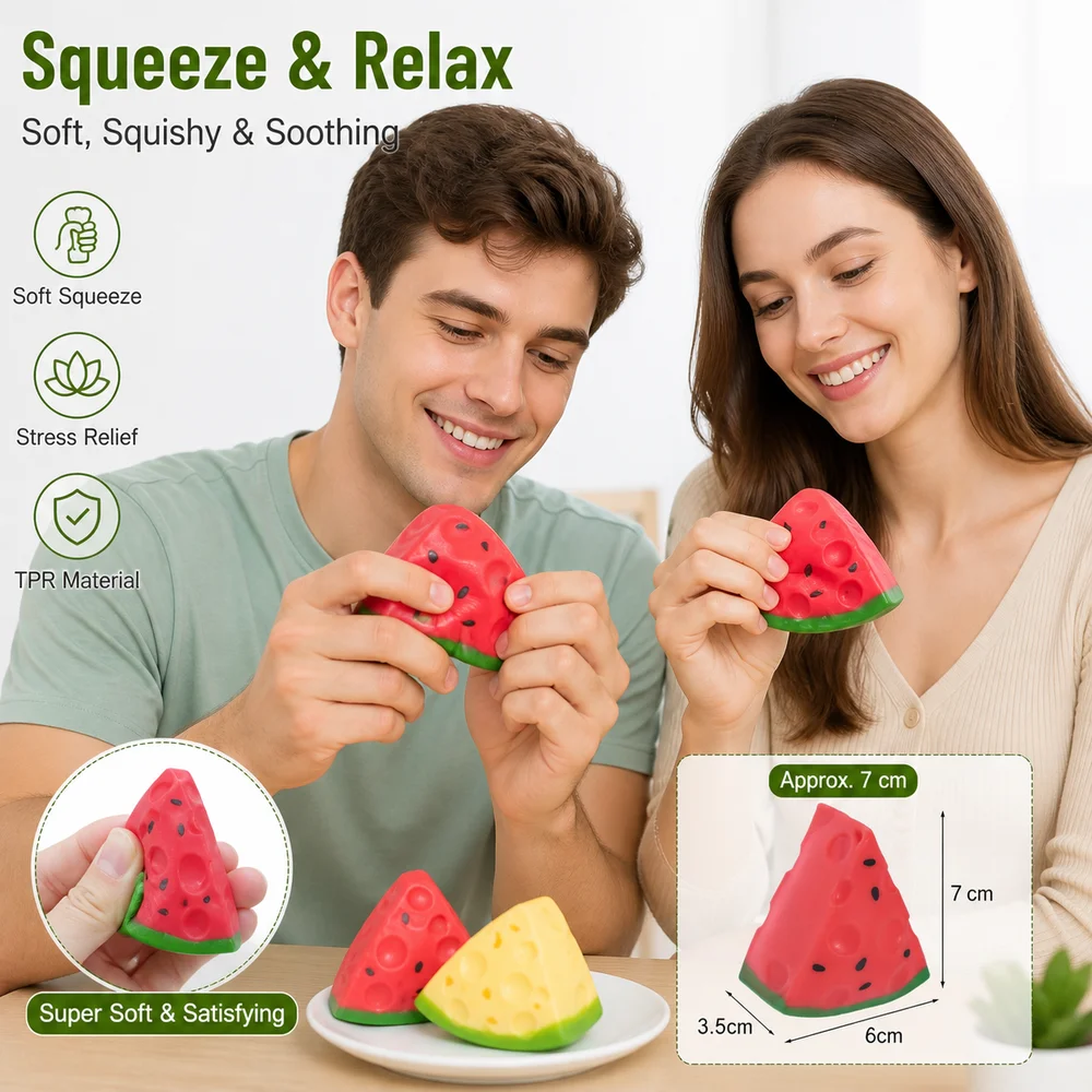 New TPR Watermelon Squishy Toy Watermelon Pattern Red Squeeze Toy Triangle Shape Soft Squeeze Triangle Cheese Squishy Fidgeting