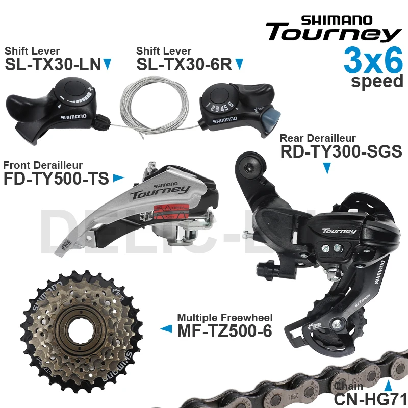 SHIMANO TOURNEY 3x6 3x7 Speed Groupset include SL-TX30 Shifter RD-TY300 Rear Derailleur MF-TZ500 Cassette Sprocket CN-HG71 Chain