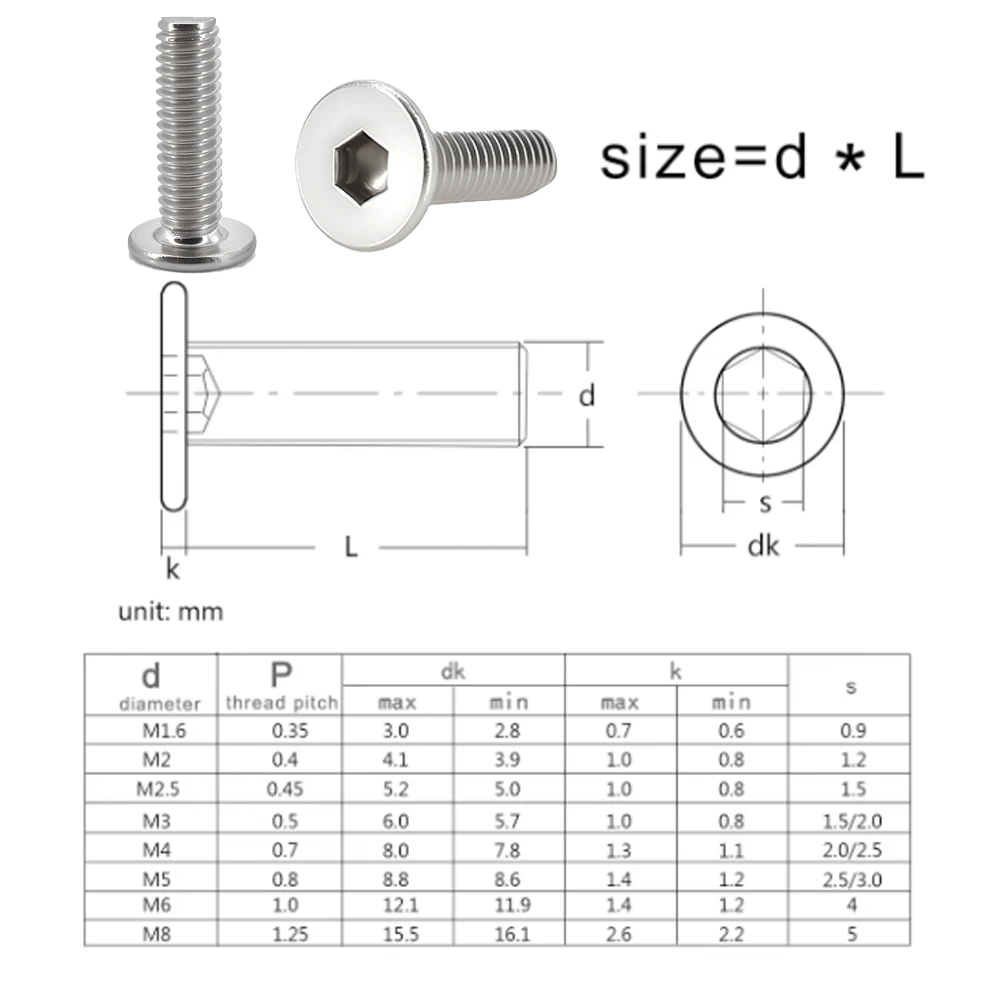 M2 M2.5 M3 M4 M5 M6 M8 Hex Hexagon Socket Ultra Thin Super Low Flat Wafer Allen Head Bolt 304 Stainless Steel A2-70 Screws image 2