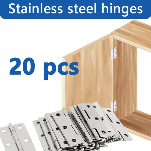 Juego de bisagras planas de 20 piezas para gabinetes, puertas y cajas de hierro, bisagras de puertas de acero inoxidable a prueba de herrumbre y resistente a la corrosión, herrajes para muebles para el hogar, adecuados para cobertizos, ventanas, vallas y puertas de granero, incluidas tornillos, fáciles de instalar.