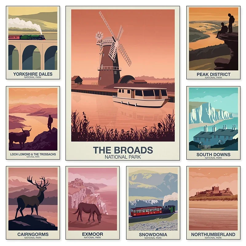 Vintage Cairngorms Yorkshire Dales Park Travel Landscape Park Poster Canvas Printing Wall Art Picture for Living Room Home De