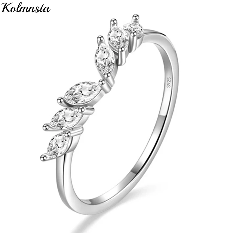 Kolmnsta 100% 925 Sterling Silver Ring Marquise Cut Dazzling Zircon Eternity Rings Band For Women Engagement Wedding Jewelry