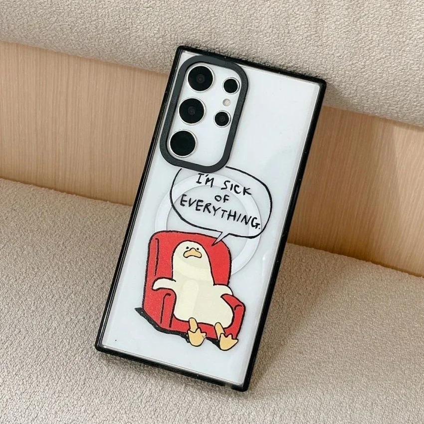 Lazy Duck MagSafe Acrylic Border Magnetic Phone Case for Samsung Galaxy S22U S23 Ultra S24 Ultra Cover Protective Shell