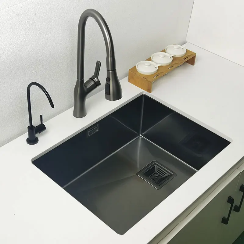 Nano Matte Black Kitchen Sink Above Counter or Undermount Sinks Vegetable Washing Basin Stainless Steel Single Bowl Sink Kitchen
