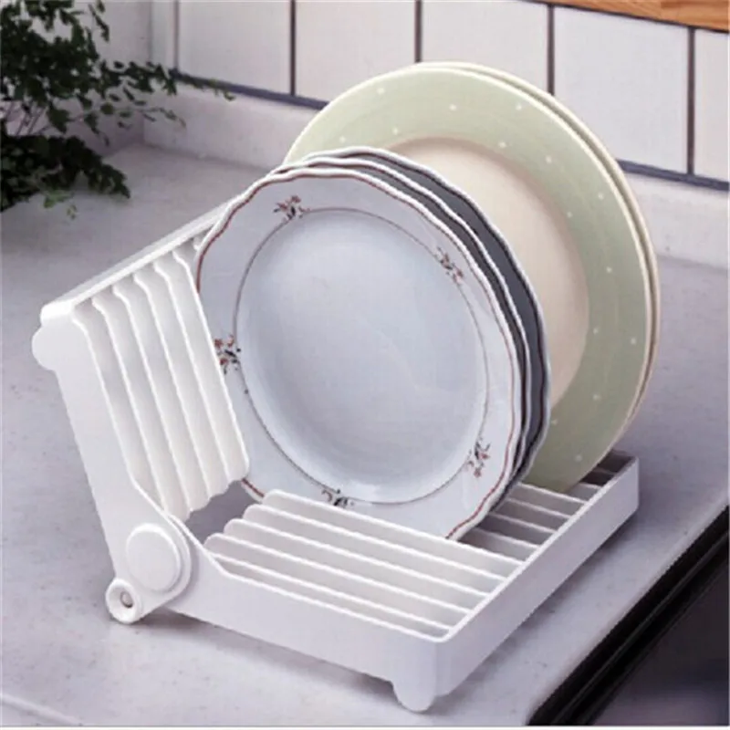 1Pc Foldable Dish Plate Drying Rack Organizer Drainer Plastic Storage Holder White Kitchen Organizer