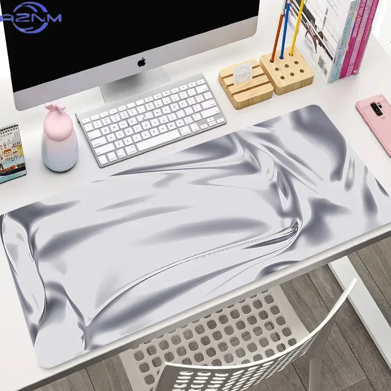 Abstract Silver liquid Mouse Pad 90x40 Desk Mat Gaming Mouse Pad Rubber Large Keyboard Mousepad XXL Room Decoration Accessories