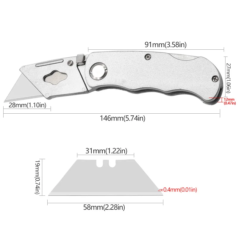 Art Knife Portable Household Industrial Cutting Folding Knife with 5 Blades