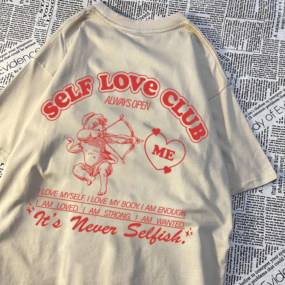 

Self Love Club Always Open Me T Shirts Man Hip Hop Summer New T Shirt Vintage O-Neck Streetwear Personality Summer Clothing Men