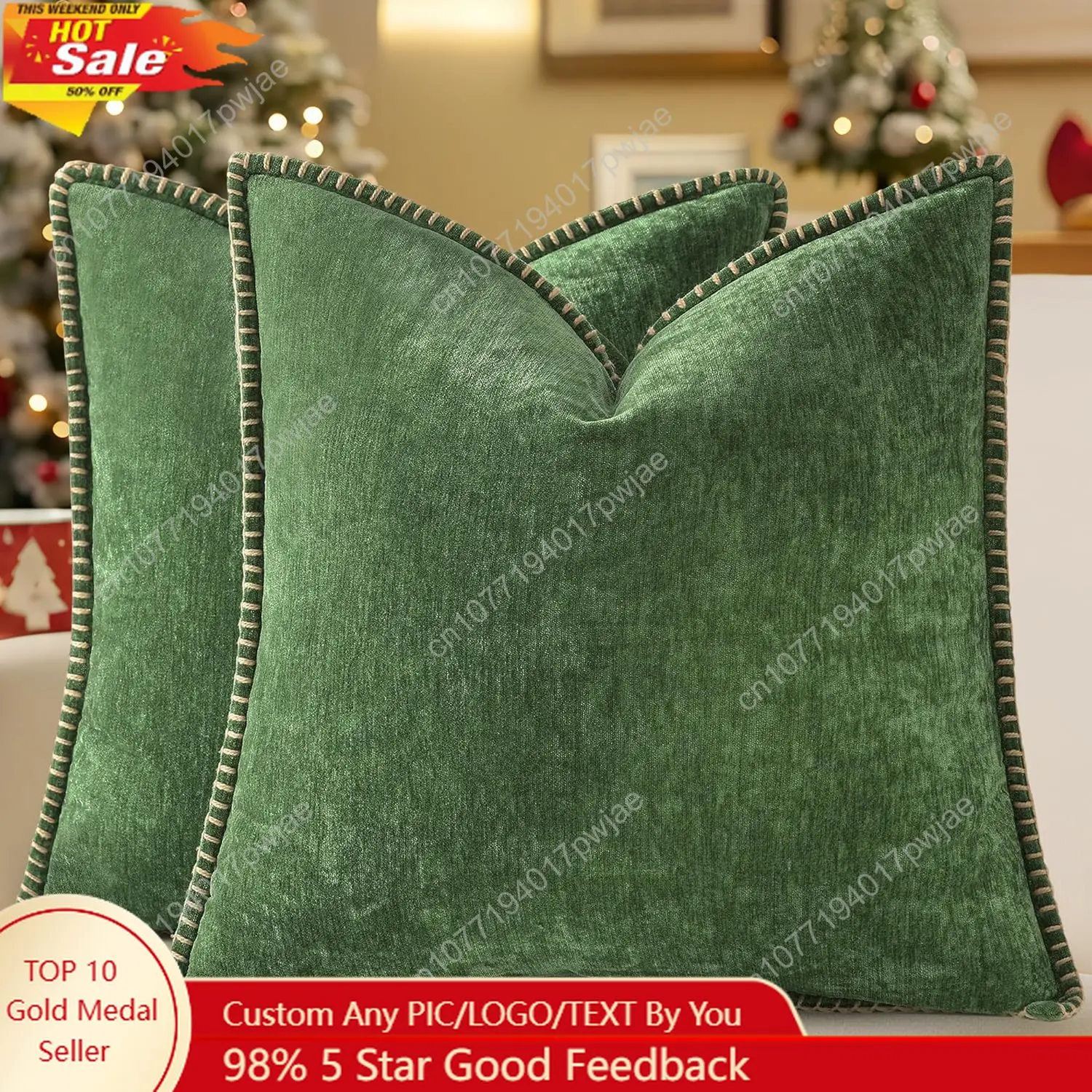 

decorUhome Christmas Chenille Soft Throw Pillow Covers 18x18 Set of 2, Farmhouse Velvet Neutral Decorative Euro Fall Pillow Cove