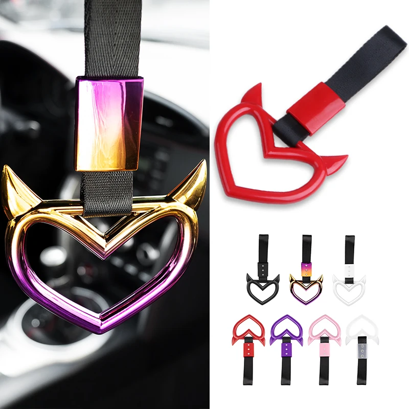 Devil Heart Shape Tsurikawa JDM Train Bus Handle Hand Strap Drift Charm Strap Drift Warning Ring for Car Rear Bumper Supplies