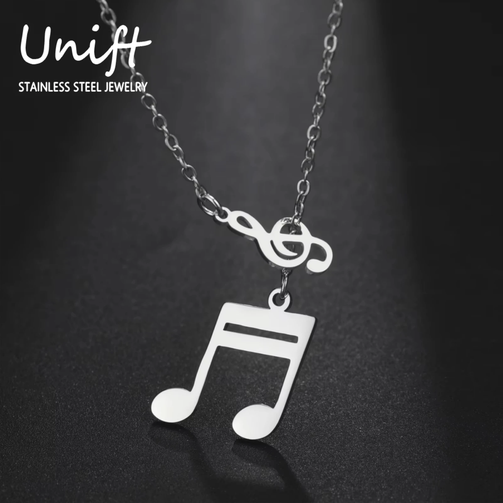 Unift Colliers de notes de musique délicates pour femmes et filles, en acier inoxydable, couleur or, pendentif clé triple, ras du cou, bijoux, cadeau pour amoureux de la musique