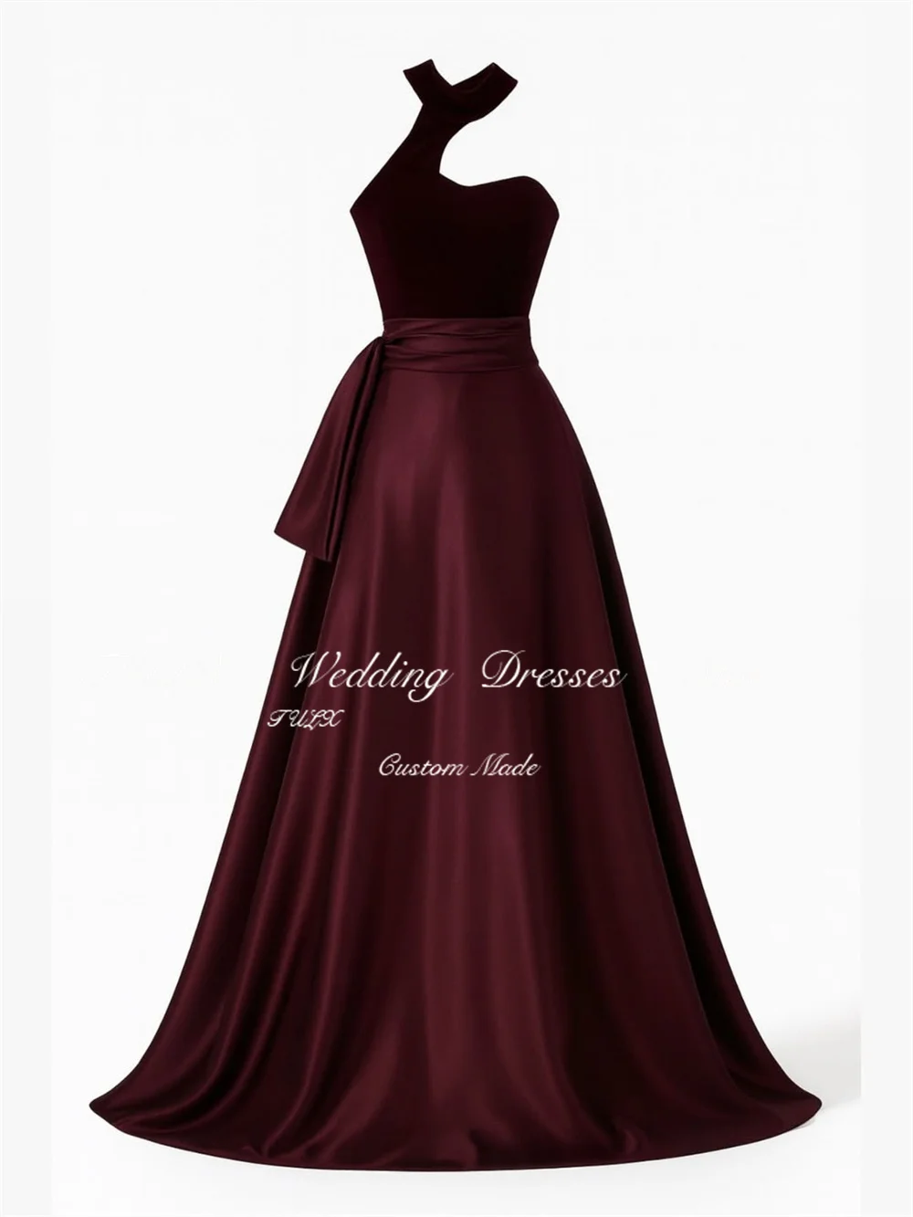 TULX élégant vin rouge Satin arabe dubaï robe de soirée formelle licou velours robe de bal une ligne longues robes de soirée personnalisé 2026