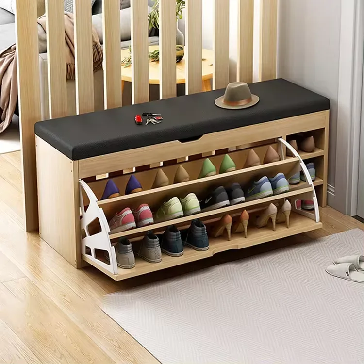 Wholesale Scarpiera Bench Shoe shelf Closet Space Save Shoe display Rack Storage Wooden Shoes Cabinet for living room