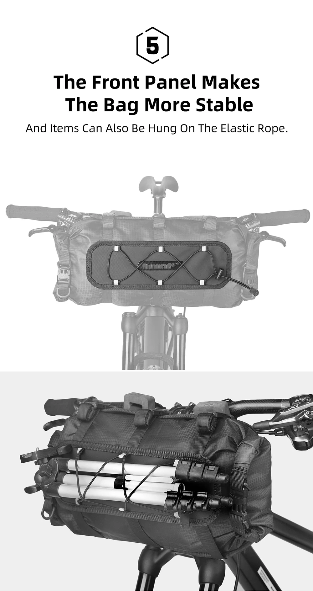 Rhinowalk Fahrrad-Lenkertasche, 12 l, wasserdichtes Fahrradhalter-Set, Fahrradtaschenbasis mit austauschbarer innerer Trockentasche, Gepäckaufbewahrung – Detail 10