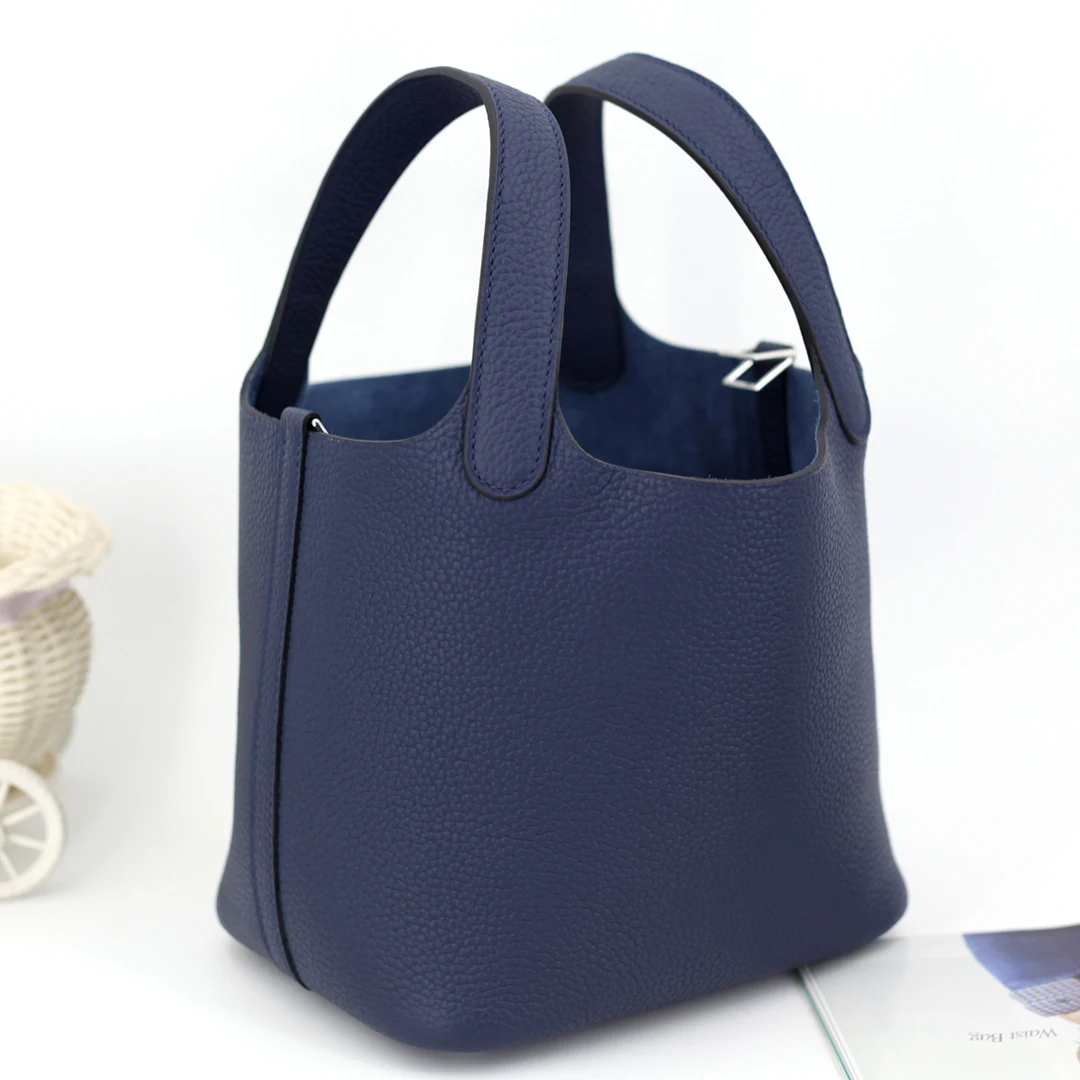 Genuine Leather Vegetable Basket Bucket Bag Wax Sewing Women\'s Handbag Fashionable All-match Top Layer Cowhide Simple