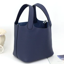 Genuine Leather Vegetable Basket Bucket Bag Wax Sewing Women's Handbag Fashionable All-match Top Layer Cowhide Simple