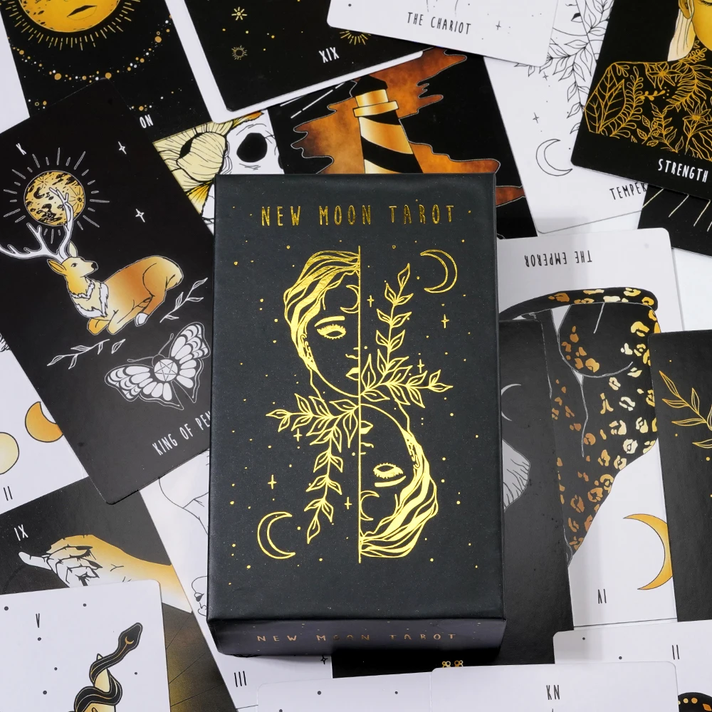 New Moon Tarot Deck 78 Gold Foil Cards Rider Waite Beginner Self Care Tarot Indie tarot 70x121mm Gilded Edge