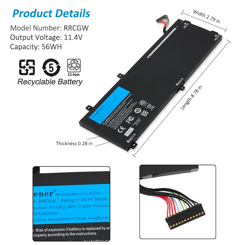 KingSener New 4GVGH RRCGW Laptop Battery for DELL Precision 5510 XPS 15 9550 Series 1P6KD T453X Free Tools