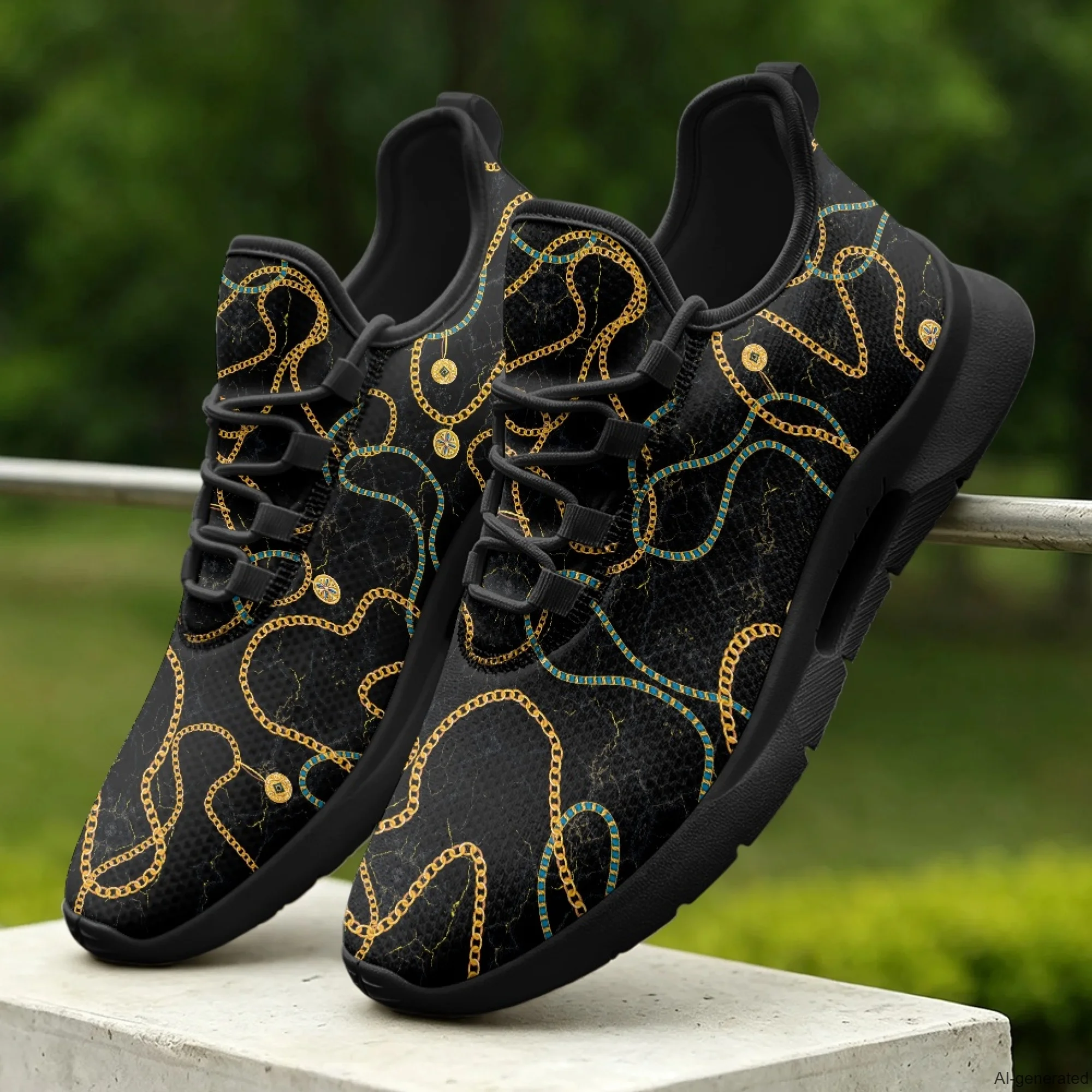 XIXIRIMIDO Lace-up Casual Shoes Chain Print Men's Sneakers Breathable Mesh Walking Shoes Women's Fashion Shoes 35-48