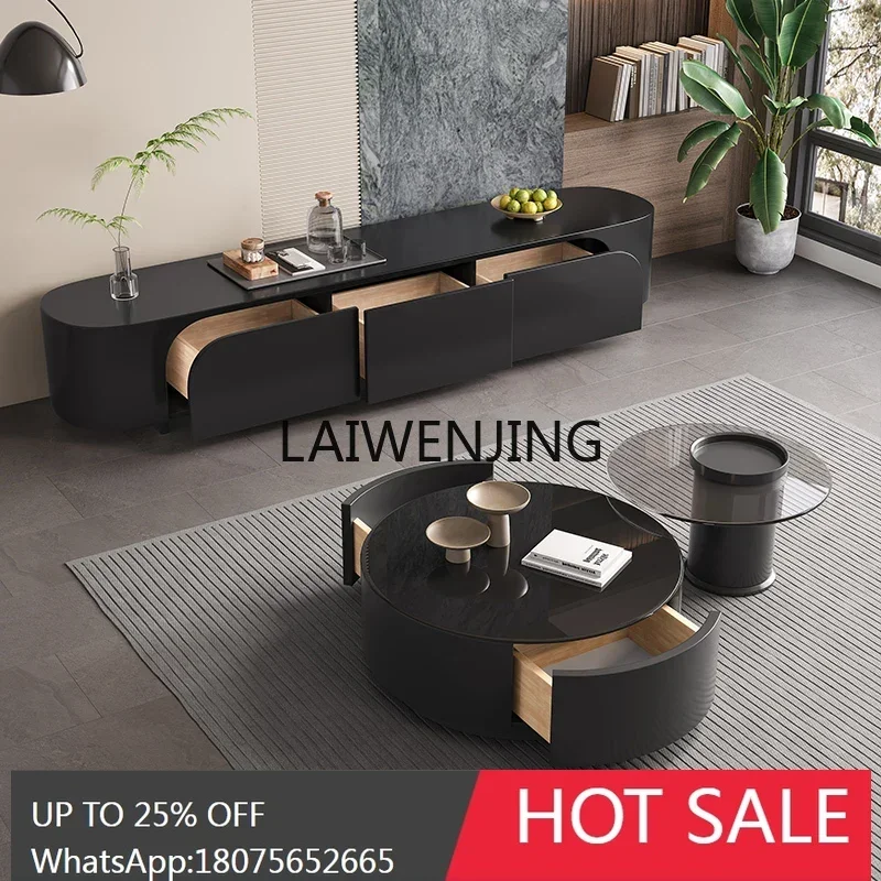 

minimalist jade crystal round coffee table TV cabinet combination household modern simple size apartment