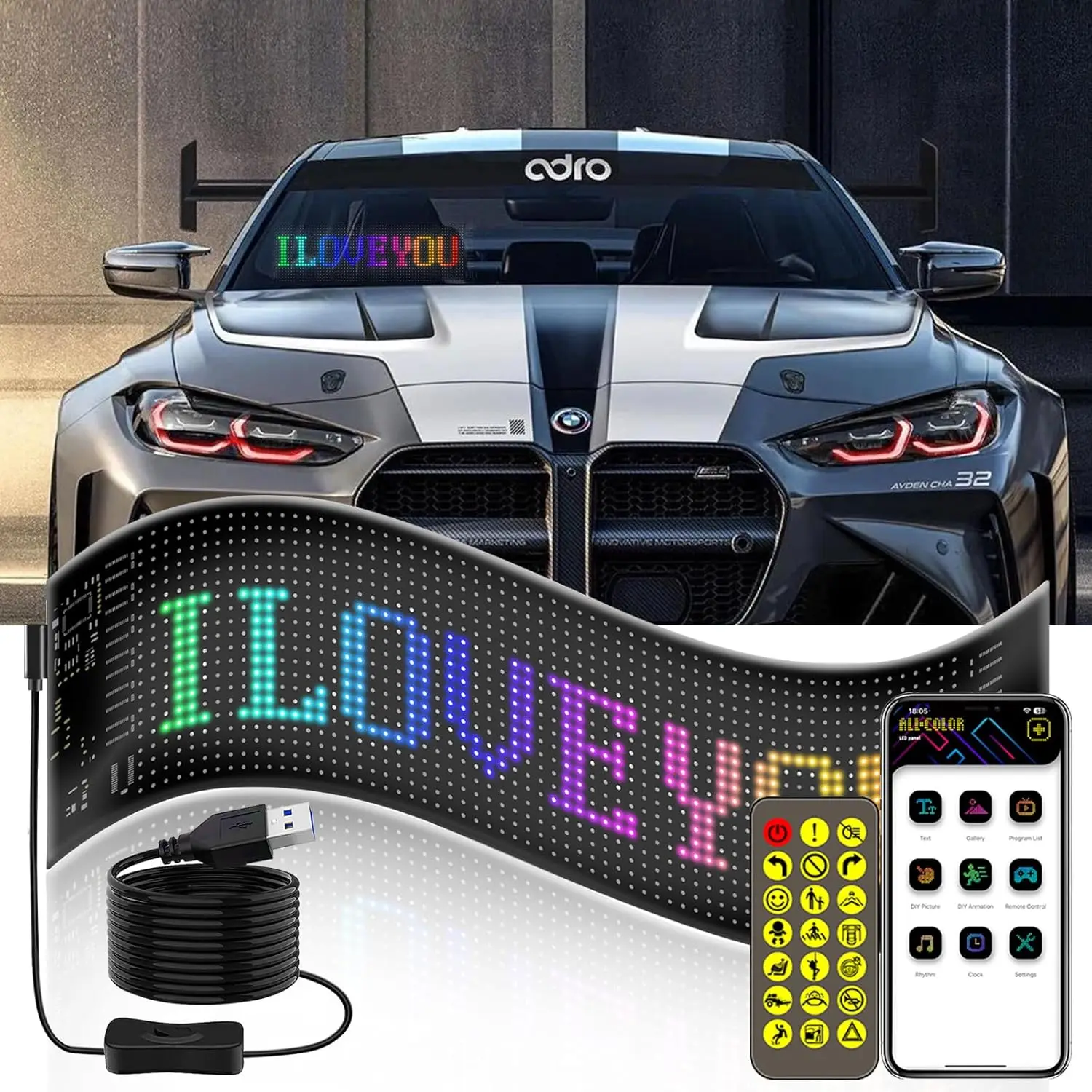 

LED Matrix Pixel Panel Scrolling Bright Advertising LED Signs Flexible USB 5V LED Car Sign Bluetooth App Control for Shop Bar