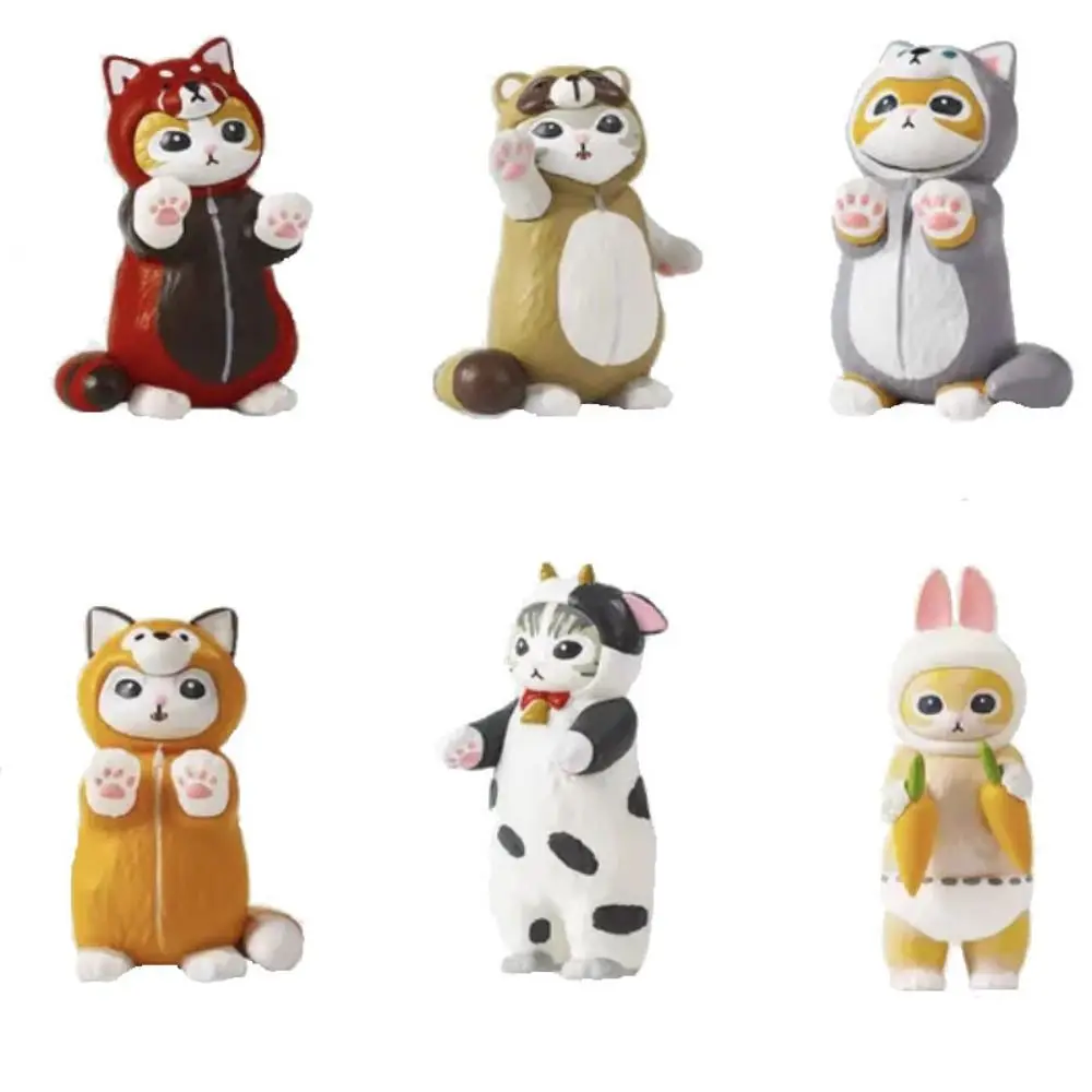 6pcs Kawaii Mofuseands Action Figure PVC Desktop Decoration Collective Statue Cute Cat Animal Headgear Doll Christmas Gifts