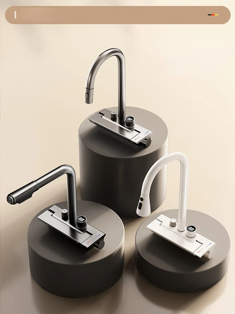 Grifo de cascada giratorio con pantalla digital gris pistola, totalmente de cobre, agua fría y caliente, tipo extraíble, fregadero de lavabo de cocina, Hous