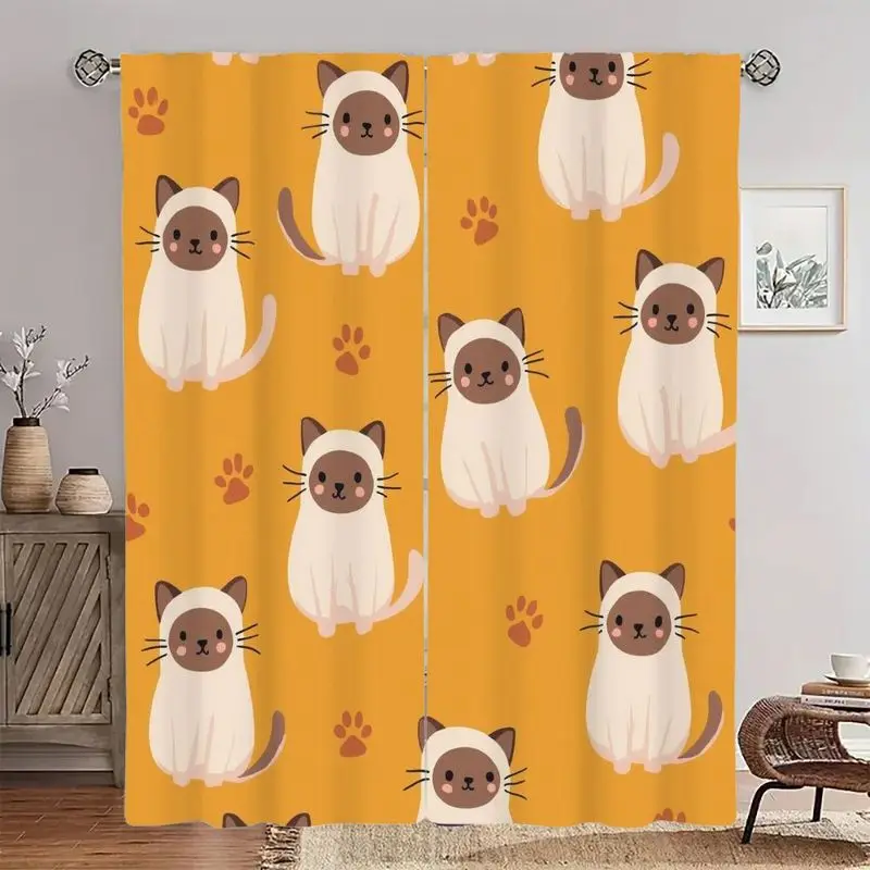 Cute cat paw print pattern printed curtains, with a pole bag design, suitable for use in bedrooms, living rooms and offices