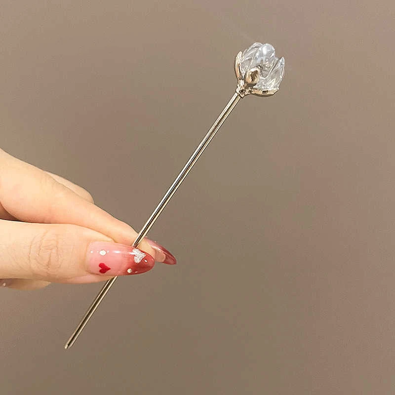 VANIKA New Simple Crystal Lotus Metal Hair Stick Elegant Ladies Ponytail Hairpin One Clip Fashion Headdress Hair Accessories - Image 3